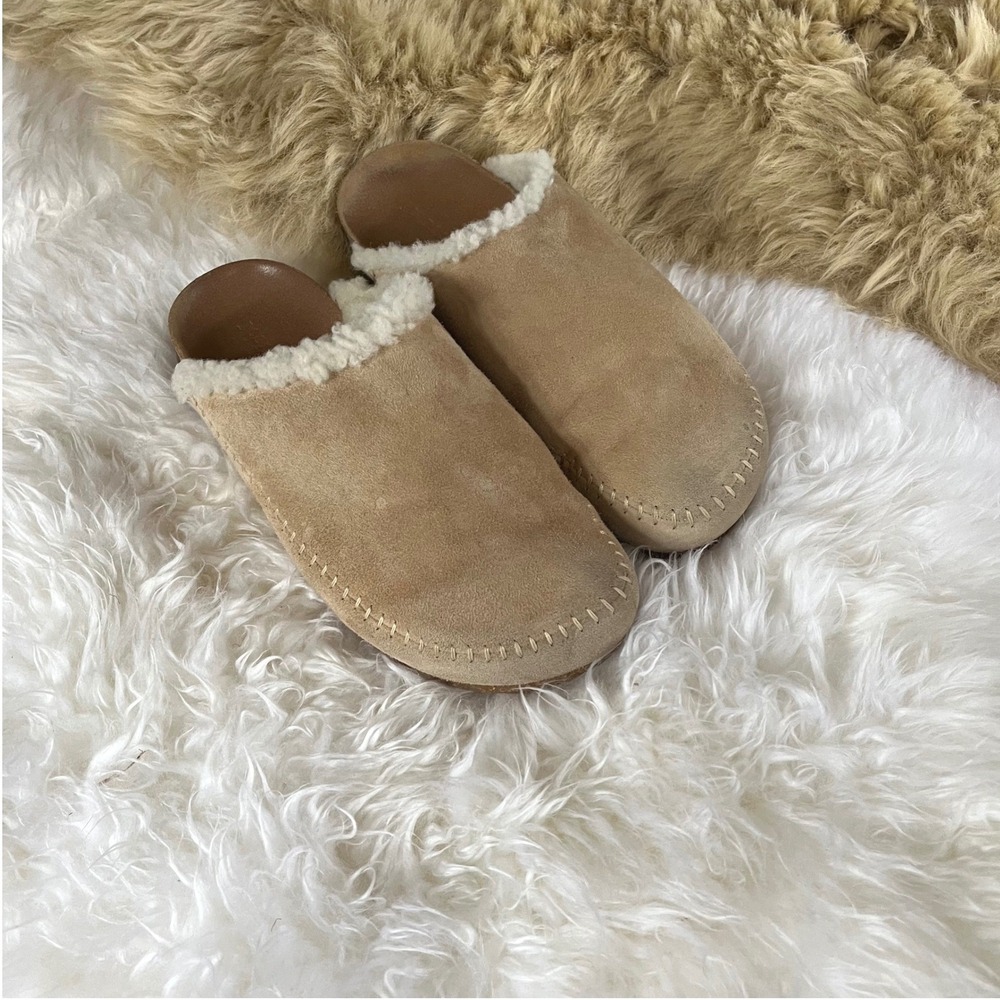 Jenni Kayne Shearling-Lined Moc Clogs Saddle Tan Suede Womens Size EU 39 US‎ 8.5